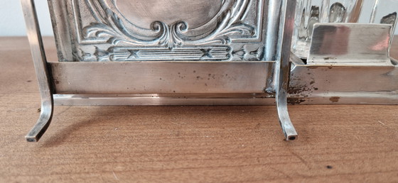 Image 1 of Mail holder with inkwell mirror-Silver-plated metal- 1900's