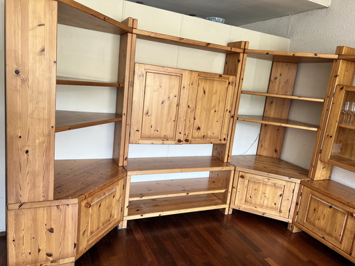 Wandmeubel modulair skandinavisch design massief grenen vintage siebziger Jahre
