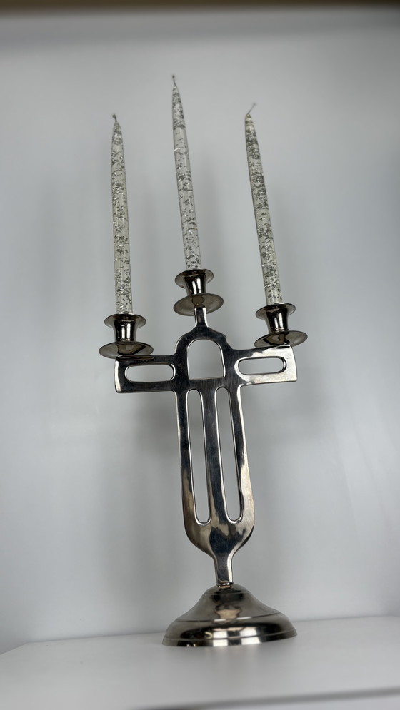 Image 1 of Vintage tripod standing table dining candlestick chrome design