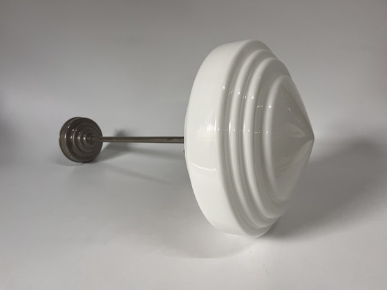 Image 1 of Lampada da soffitto vintage gispen lampada da sala in vetro bianco a pendolo cromo