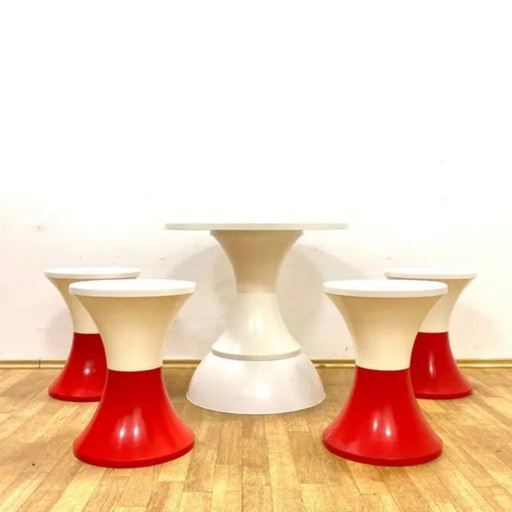 Mid-Century Space Age Stool & Table Set by Masonnet, 1970s, Czechoslovakia