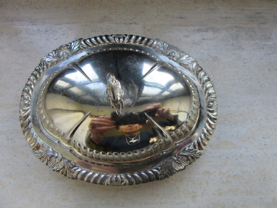 Image 1 of Serving Dish Signed Made in Japan, Sterling Silver Overlay, Vintage