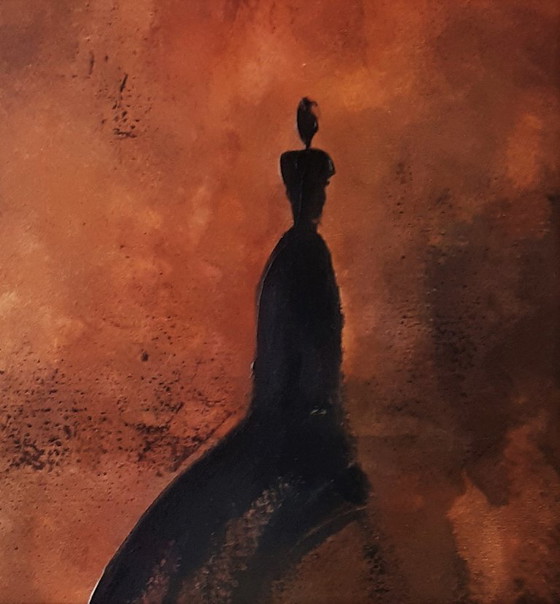 Image 1 of Frances Eckhardt - dark mysterious artwork hand-painted figurative painting figure 100x100 cm