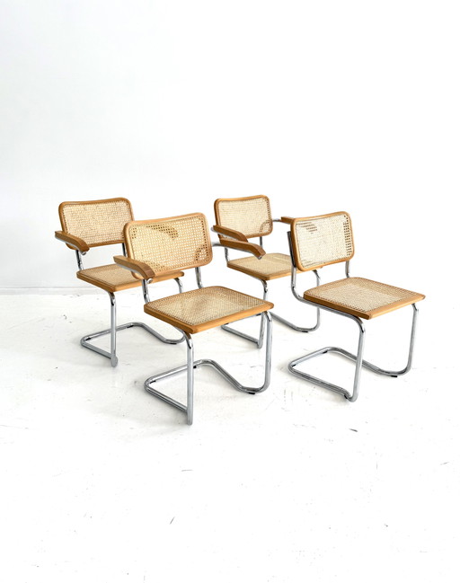 Set of 4 vintage Cesca dining chairs, Italy ‘80s – eetkamerstoelen, Chrome, Wood