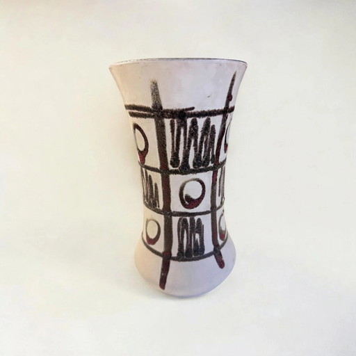 Rarity! Small Bay 60s Fat Lava Vase Tic Tac Toe white/brown Model Number 70-17