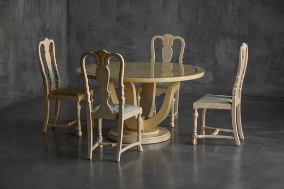 Image 1 of Faux-Marble Lacquered Table by Jean Claude Mahey, France, 1970s