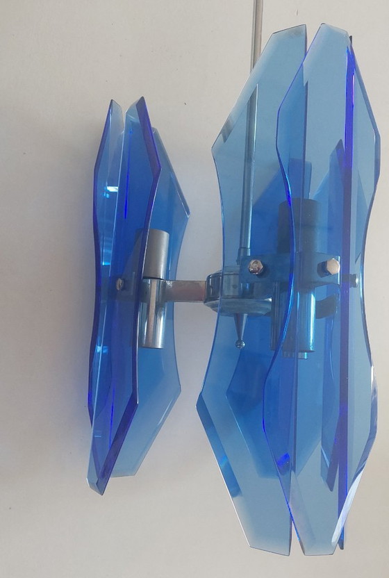 Image 1 of Italiaanse blauwe glazen hanglamp uit het midden van de 20e eeuw van Veca