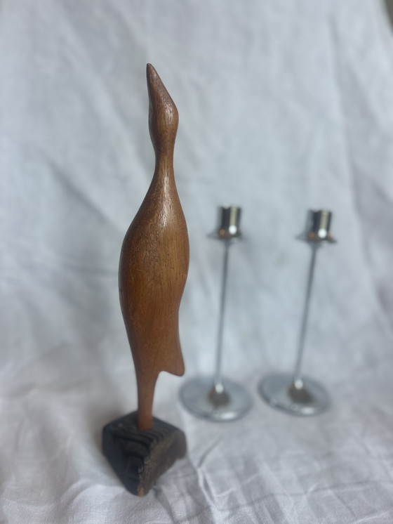 Image 1 of Rang abstrait eenvoud houten vogel Scandinavisch milieu du siècle reiger de kraanvogel années soixante