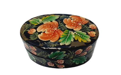 Vintage Hand Painted Wooden Jewelry Trinket Box
