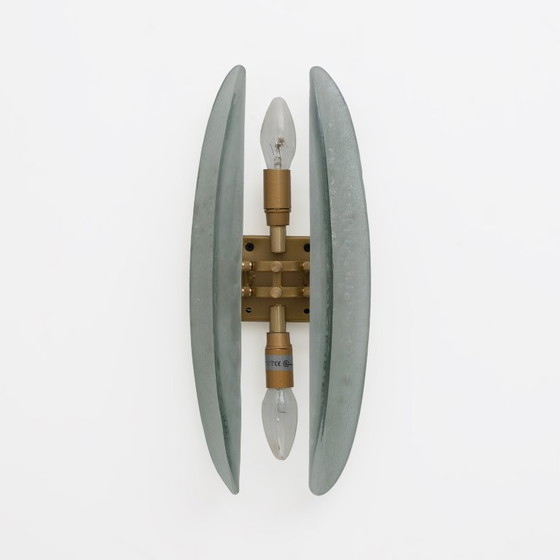 Image 1 of Pareja de apliques de cristal de Murano verde aguamarina de estilo Fontana Arte moderno de mediados de siglo