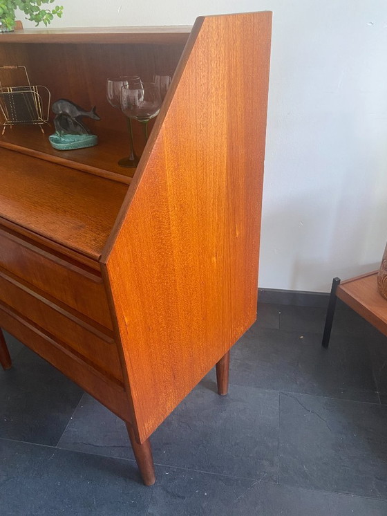 Image 1 of Vintage Danish teak secretaire with 3 drawers and extendable top
