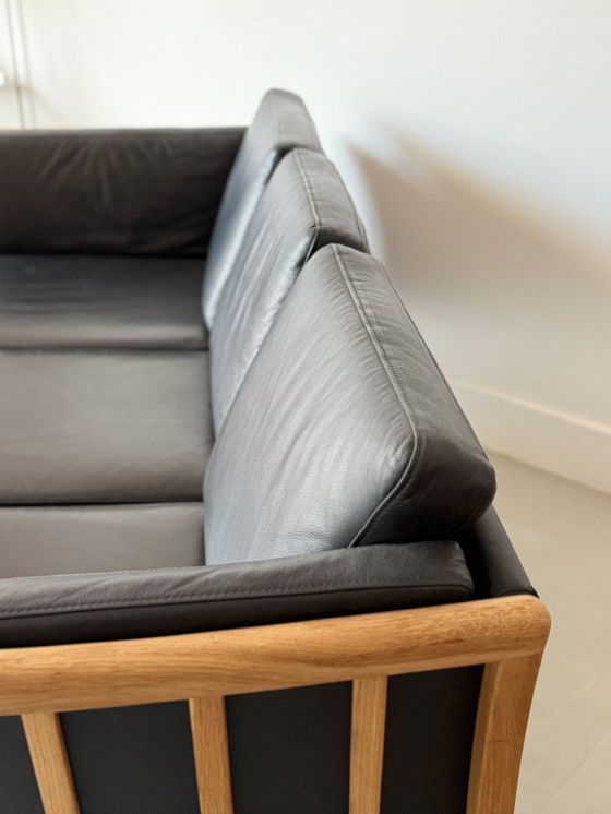 Image 1 of Driezit Zetel vintage in Leder en Eik, Stouby, Danimarca, anni '70