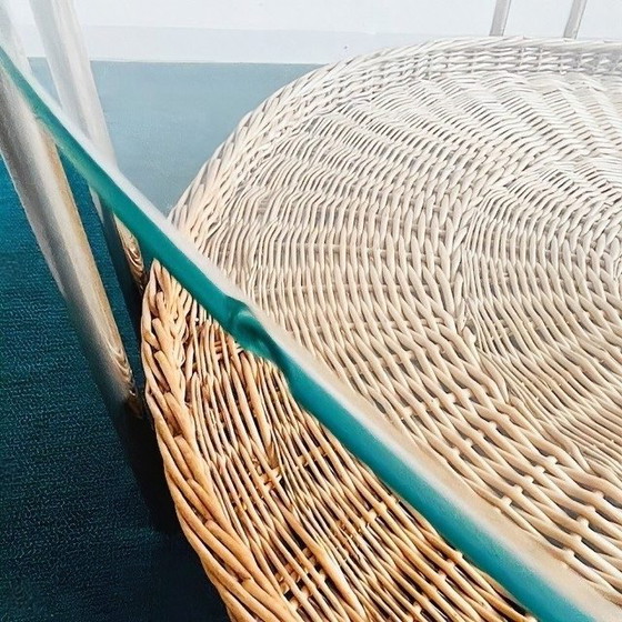 Image 1 of Vintage mid-century retro design salontafel rotan chroom glas riet 1970's