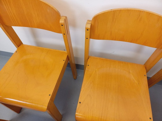 Image 1 of Set of 6 minimalist vintage beechwood chairs from the 70s and 80s