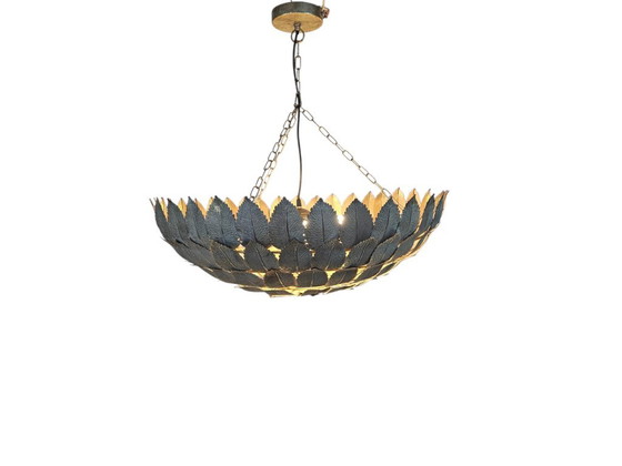 Hollywood Regency - patinierte Bronze - 'Blatt' Pendelleuchte - 2000, Pendelleuchten, Metall, Braun (Foto 2 von 5)
