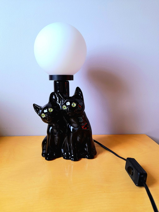 Lampe chatons en céramique et opaline, 1980