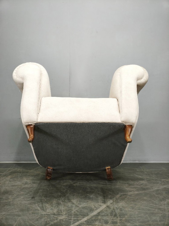 Image 1 of Italian Lounge Armchair in Beech Wood, Newly Upholstered, 1950s