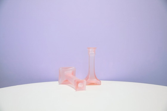 Set x2 portacandele in vetro rosa, Vintage (foto 4 di 5)