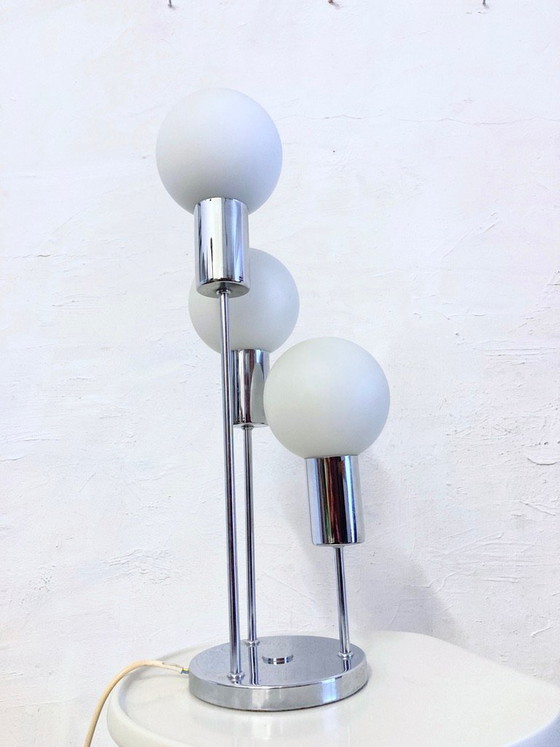 Image 1 of Space Age spherical table lamp from the 70s, chrome and glass