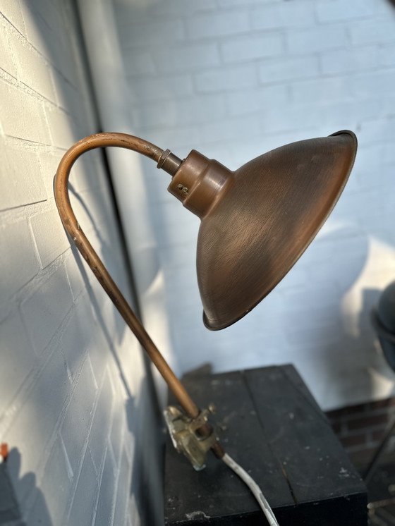 Image 1 of Industrial machine lamp with enamel shade (ca. 1930-1950)