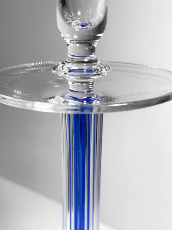 Image 1 of Glas Kerzenständer Set IVV Italien Postmodern Industria Vetraria Valdarnese Ultramarin Blau 80er 90er Memphis Milano
