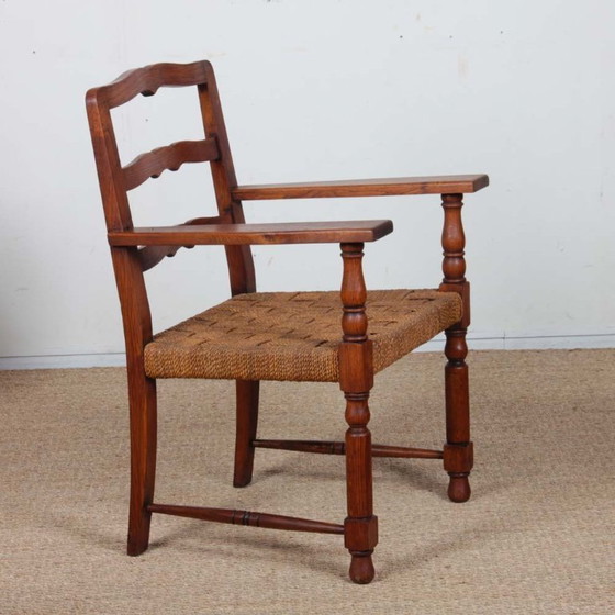 Image 1 of Paar Sessel aus Eiche und Seil, französische Handwerkskunst aus den 1940er Jahren