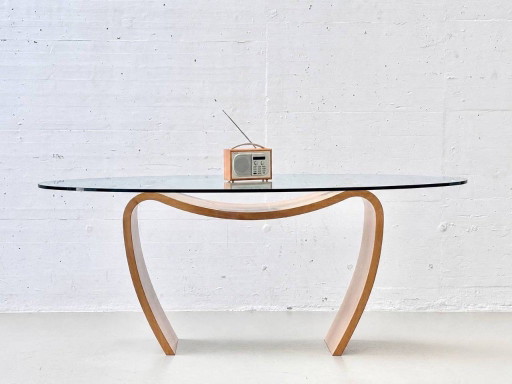 Carlo Malnati – Table de salle à manger sculpturale avec incrustations et plateau en verre, Italie, années 1980 – eettafels