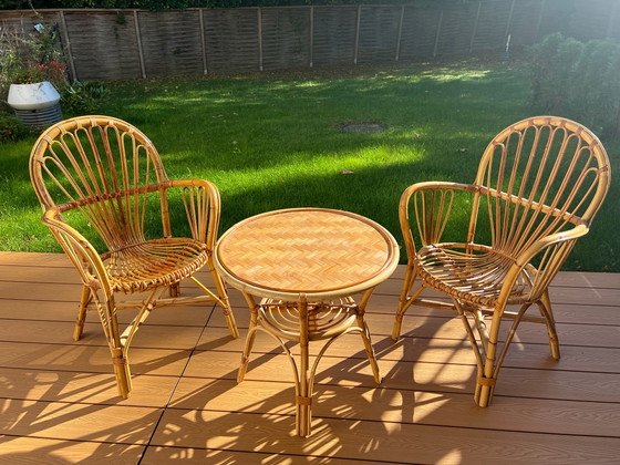 Set da giardino vintage Rohé in rattan anni '60 Boho – 3 pezzi (photo 11 of 13)