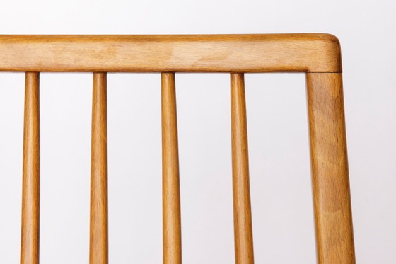 Image 1 of Set of 6 Vintage German Dining Chairs – 1960s/1970s Mid Century Beechwood Chairs, Newly Upholstered in Dark Brown Fabric