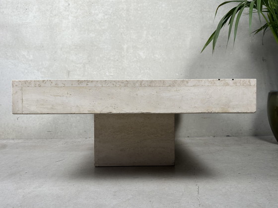 Image 1 of Vintage coffee table / side table - travertine and brass