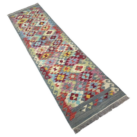 Alfombra afgana de lana tejida a mano – Maimana Flatweave, motivos tradicionales (303 x 90 cm) – Wool (photo 2 of 5)