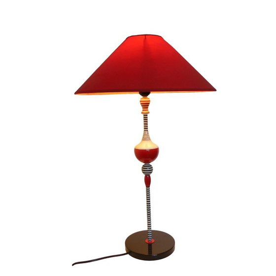 Olivier Villatte Postmodern Table Lamp, France 1980s, Memphis Era – Wood, Plastic (photo 2 of 10)