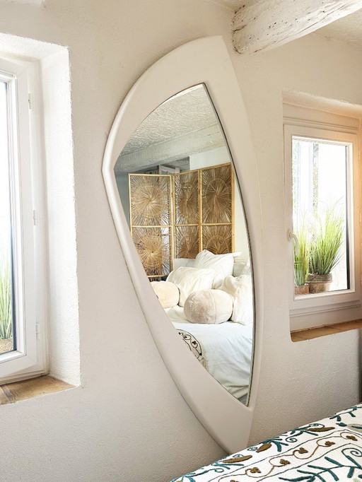 Very large, deconstructed Space Age wall mirror in lacquered wood. France, 1970s