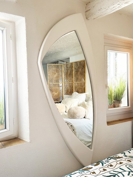 Image 1 of Very large, deconstructed Space Age wall mirror in lacquered wood. France, 1970s