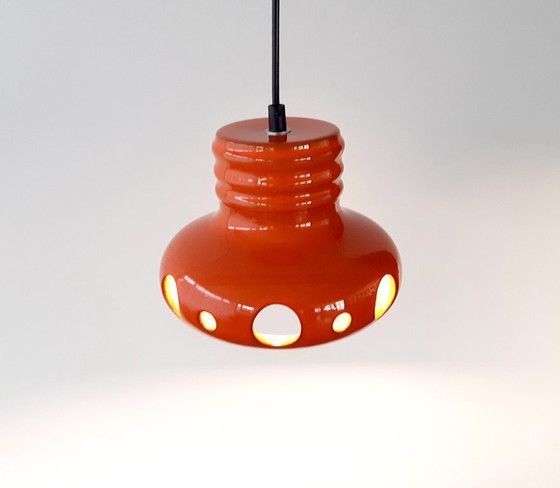 Image 1 of Oranje keramieken aardewerken vintage hanglamp, West Germany fat lava stijl, space age lamp
