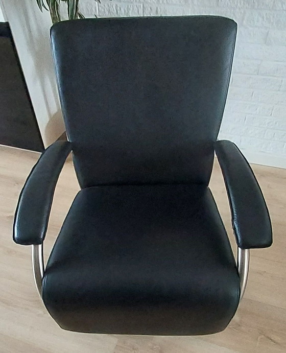 Image 1 of Moderne Zwartlederen Design Fauteuil