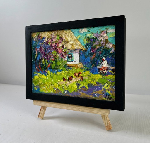 Original Oil Painting Summer Flowers Landscape When gardens bloom