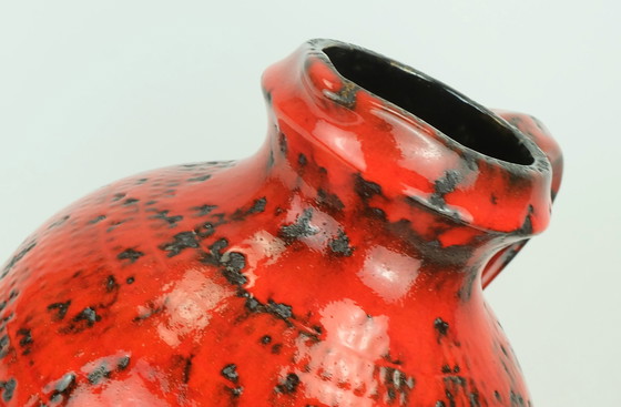 Image 1 of jarrón grande de los años 60 fohr-keramik modelo 490-30 negro rojo decoración en relieve lava gorda
