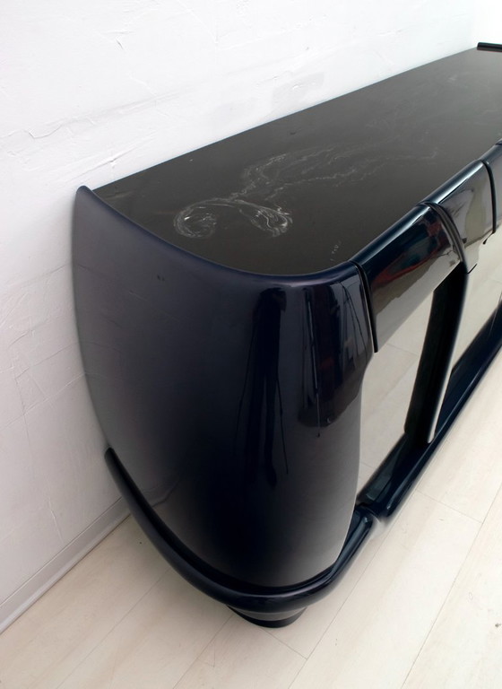Image 1 of Postmodern Blue Lacquer and Black Marble Sideboard by DBM, Italy, 1980s