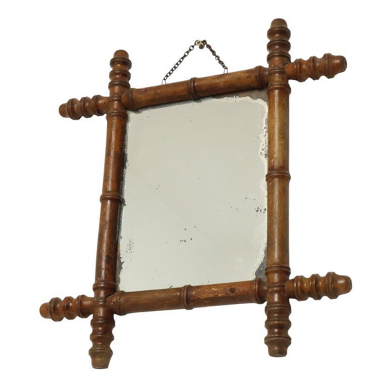 Image 1 of Espejo antiguo de madera imitación bambú 44x39cm