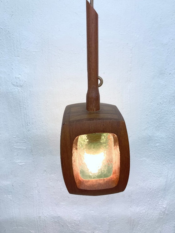 Image 1 of Small pendant lamp made of teak and glass by AB Stilarmatur, Tranås, Sweden, 1960s