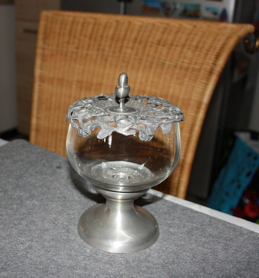 Bonbonnière antique design français - étain & verre