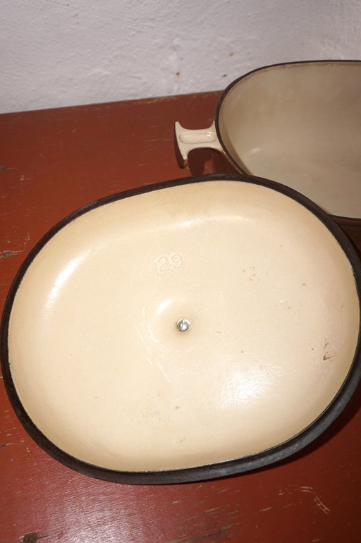 vintage le creuset brown enameled dust oven * cast iron cocotte * size 29 * le mama * enzo mari * french kitchenware * mid-centu