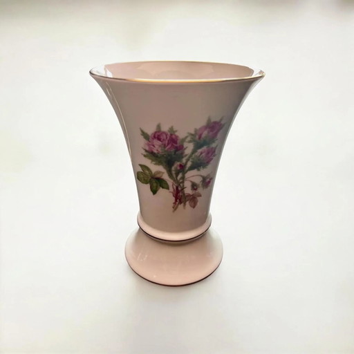Vintage Vase with Moss Roses from the Lindner Porcelain Manufactory, handmade in Germany