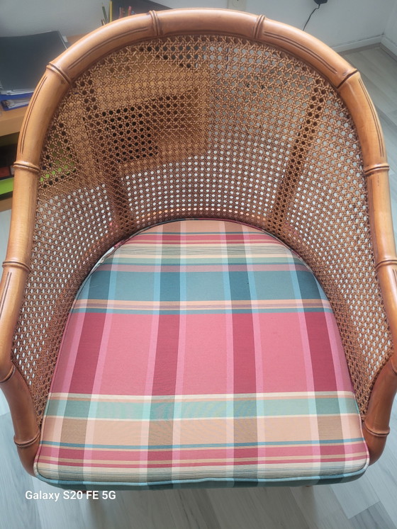 4 Faux Bamboo Giorgetti stoelen en eettafel – Eetkamerstoelen, Glass, Textile (photo 6 of 14)