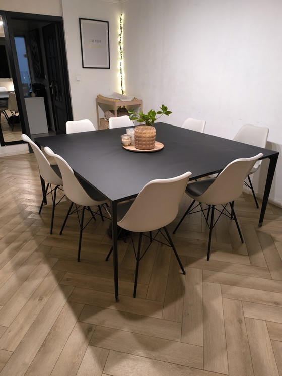 Image 1 of Rimadesio FLAT 160x160 – Giuseppe Bavuso Designertisch – mattschwarz lackiertes Glas