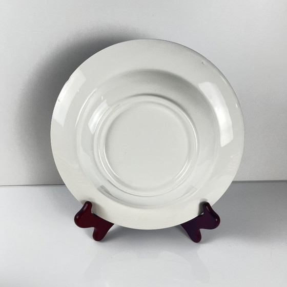 Image 1 of Set di 6 piatti fondi in terracotta blu, decorazione a fiori e uccelli, inizio XX secolo