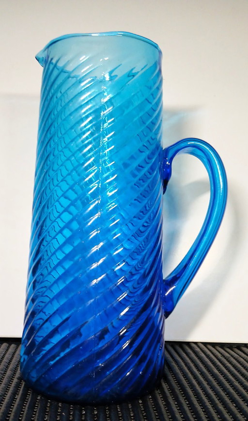Vintage Empoli Blue Glass Water Jug 27cm 1970s