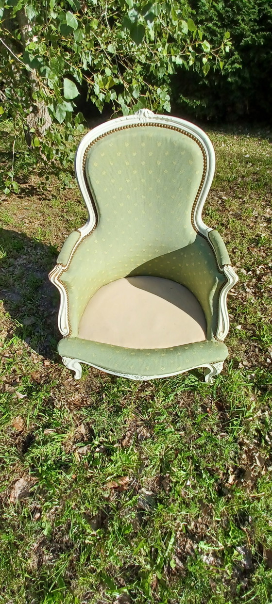 Voltaire Armchair / Louis XV Bergère (White & Green Patina) – Textile, Wood (photo 2 of 5)