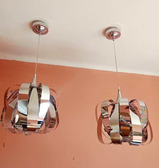 2x Pendelleuchten aus verchromtem Metall im Space-Age-Stil – hanglampen